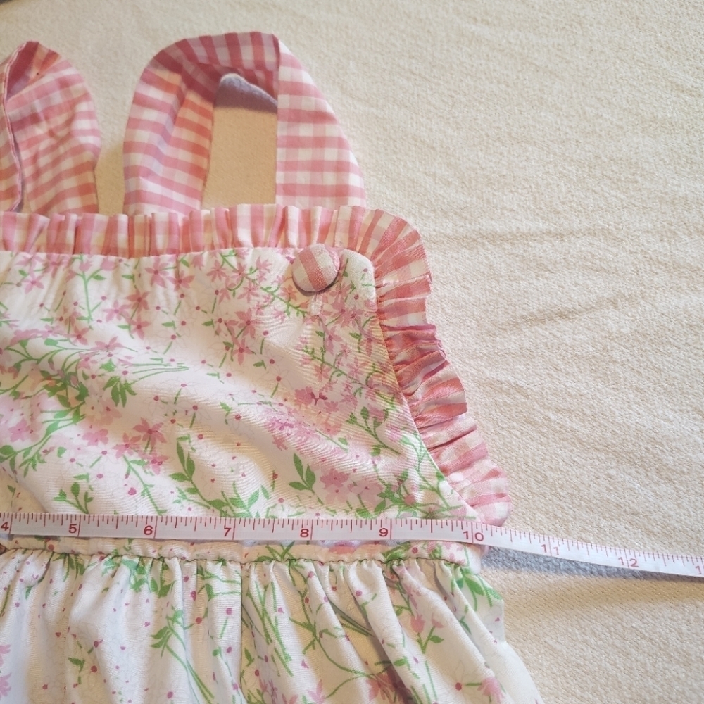 Classic Whimsy Pink Green Gingham Floral Dress Size 8 Preppy Pastel Ditsy Ruffle - Picture 6 of 9